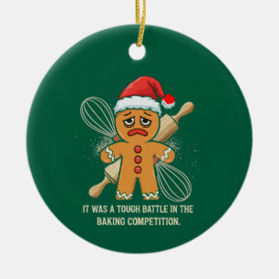 Lustiger Gingerbread Mann "Hartes Backen im Kampf" Keramik Ornament