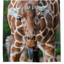 Lustiger Giraffe-Duschvorhang „Kackst du?“ –