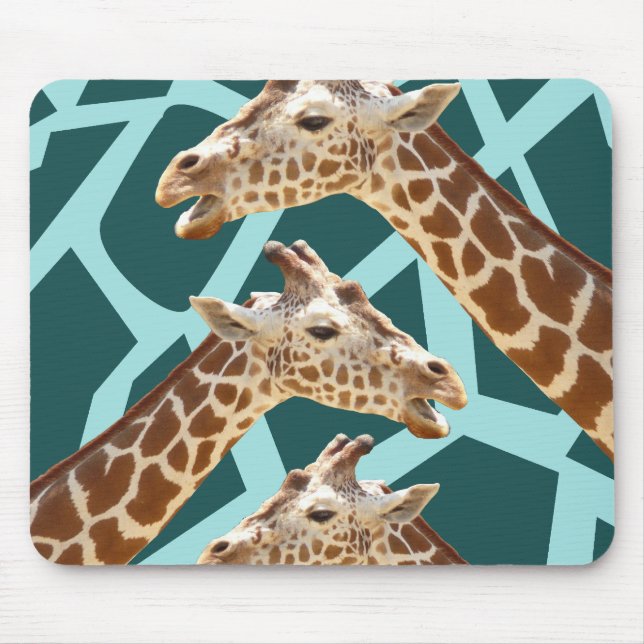 Lustiger Giraffen-Druck-aquamarine blaue wildes Mousepad (Vorne)