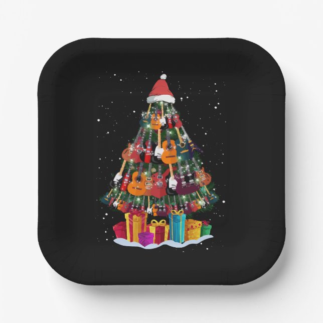 Lustiger Gitarren-Weihnachtsbaum  Pappteller (Vorderseite)