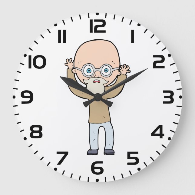 Lustiger Glatzkopf, komischer alter Mann mit Bart Große Wanduhr (Vorderseite)