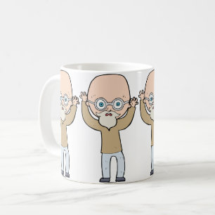 Lustiger Glatzkopf, komischer alter Mann mit Bart Kaffeetasse