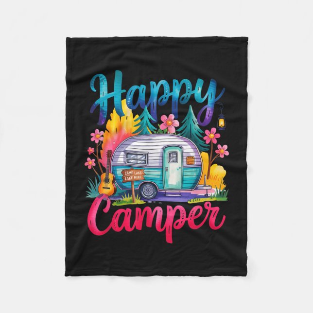 Lustiger glücklicher Camper Camping Bekleidung Anh Fleecedecke (Vorderseite)
