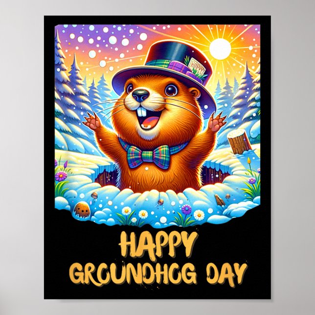 Lustiger glücklicher Groundhog Day 2024 Glückliche Poster (Vorne)