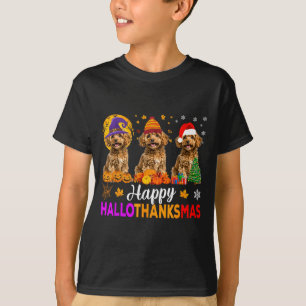 Lustiger glücklicher Hallothanksmas Pudel Hund Hal T-Shirt