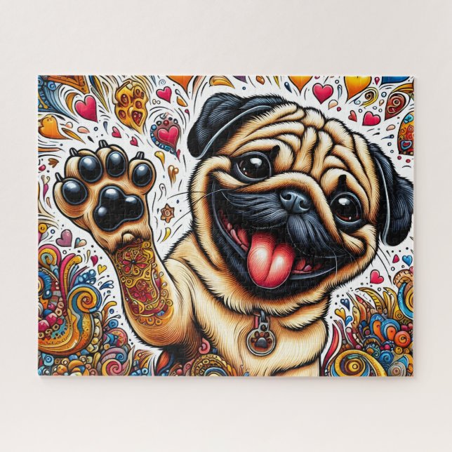 Lustiger glücklicher Mops Hund Puzzle (Horizontal)
