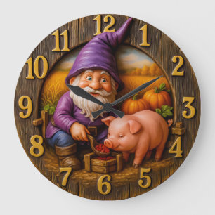 Lustiger Gnom und Schwein in der Herbsternteuhr-Sz Große Wanduhr