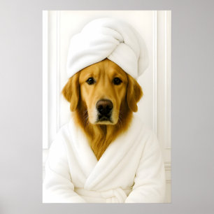 Lustiger Golden Retriever Badezimmer Druck, Golden Poster