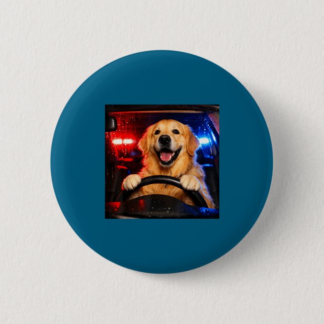 Lustiger Golden Retriever fährt Meme-Hund fährt ei Button (Vorderseite)