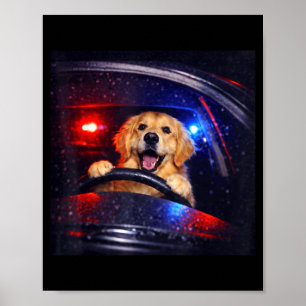 Lustiger Golden Retriever fährt Meme-Hund fährt ei Poster