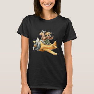 Lustiger Golden Retriever fliegt gelbes Flugzeug P T-Shirt