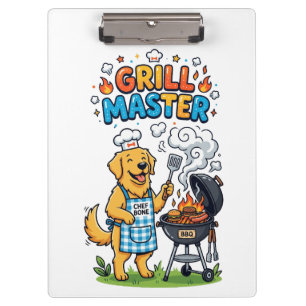 Lustiger Golden Retriever Grill Meister BBQ Grafik Klemmbrett
