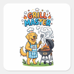 Lustiger Golden Retriever Grill Meister BBQ Grafik Quadratischer Aufkleber