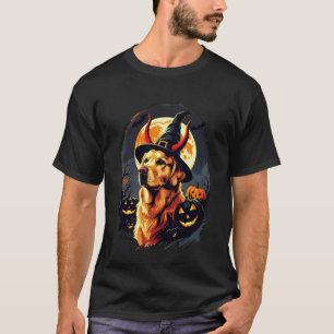 Lustiger Golden Retriever Hexe Kürbisse Halloween T-Shirt