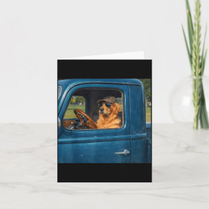 Lustiger Golden-Retriever-Meme-Hund fährt vintage Karte