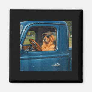Lustiger Golden-Retriever-Meme-Hund fährt vintage Magnet