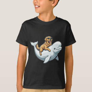 Lustiger Golden Retriever reitet auf einem Belugaw T-Shirt