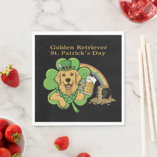 Lustiger Golden Retriever St. Patrick's Day Leprec Serviette