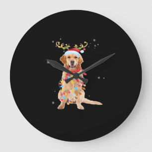 Lustiger Golden Retriever Weihnachtsbaum Santa Ren Große Wanduhr