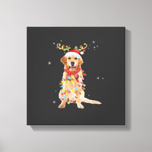 Lustiger Golden Retriever Weihnachtsbaum Santa Ren Leinwanddruck