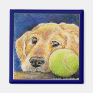 Lustiger golden retrieverhund mit Tennisball Magnet