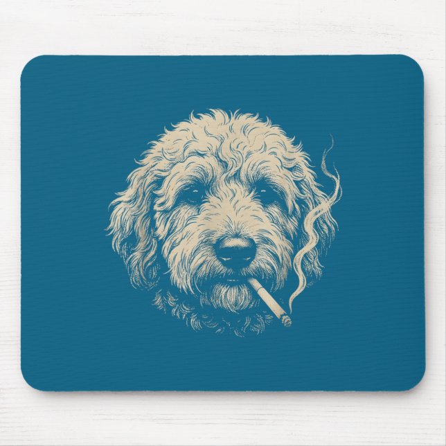 Lustiger Goldendoodle-Meme Hund raucht Zigarette  Mousepad (Vorne)
