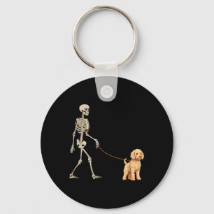 Lustiger Goldendoodle-Skelett-Hund läuft Halloween Schlüsselanhänger