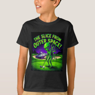 Lustiger Golf spielender Außerirdischer, der Slice T-Shirt
