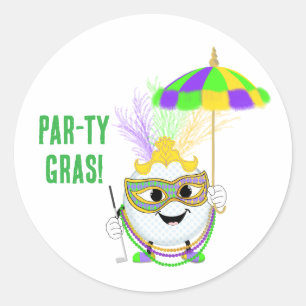 Lustiger Golfball zum Feiern von Mardi Gras  Runder Aufkleber