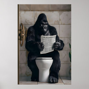 Lustiger Gorilla auf Toiletten-Druck, Zeitung, Bad Poster