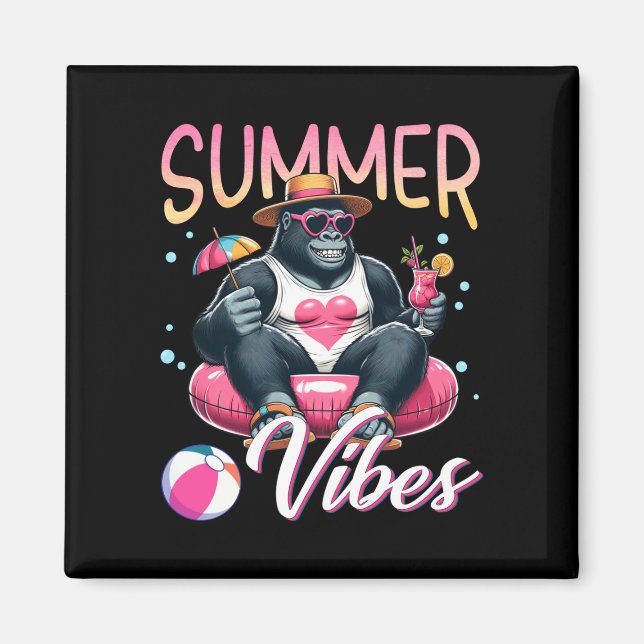Lustiger Gorilla Schwimmen Float Sommer Stimmung S Magnet (Vorne)