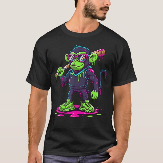 Lustiger Graffiti-Affe mit Baseballschläger Straße T-Shirt (Vorderseite)
