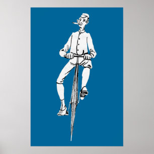 Lustiger Grafik-Mann mit Vintage-Fahrrad raucht Zi Poster