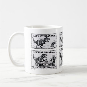 ☕ Lustiger Grammatik-Becher – „Lasst uns essen, Om Kaffeetasse