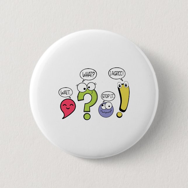 Lustiger Grammatiklehrer Interpunktion Wart Was St Button (Vorderseite)