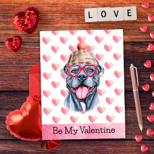 Lustiger grauer Pitbull sei mein Valentinstag-Hund Feiertagspostkarte