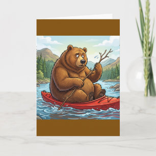 Lustiger Grizzlybär in Kayak-Cartoon Karte