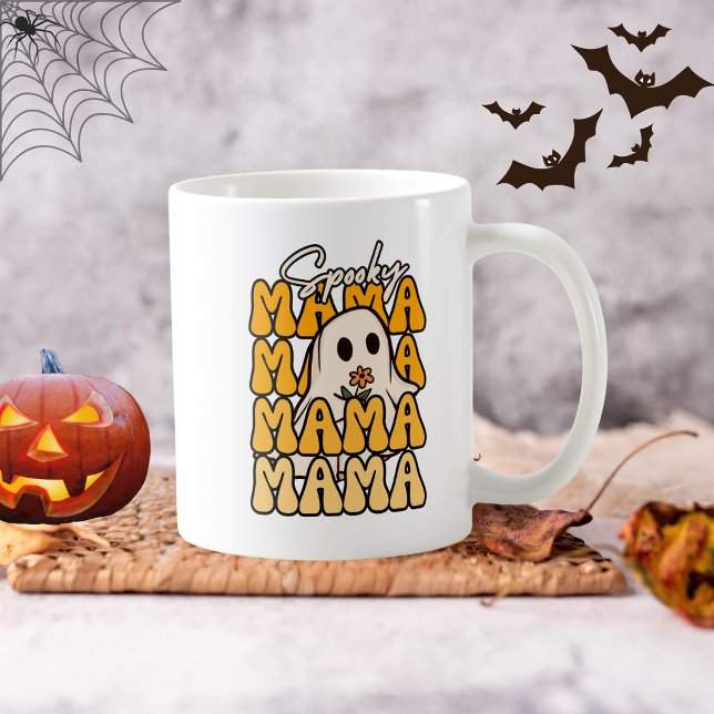 Lustiger Groovy Halloween Mama Geist Blumen Hallow Kaffeetasse (Von Creator hochgeladen)