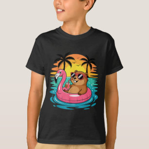 Lustiger Groundhog Hawaiianischer Flamingo Schwimm T-Shirt