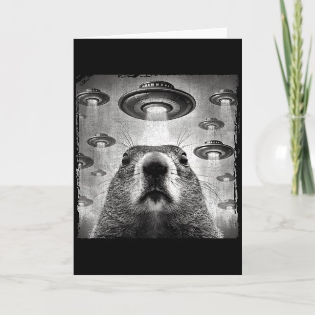 Lustiger Groundhog-Selfie mit Alien-Ufos Groundhog Karte (Vorderseite)