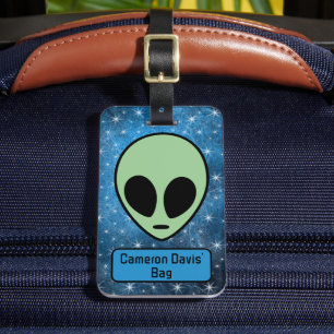 Lustiger grüner Alien personalisiert Gepäckanhänger