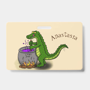 Lustiger grüner Alligator-Koch-Cartoon Ausweis