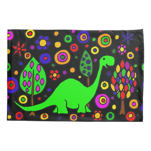 Lustiger grüner Dinosaurier-abstrakter Kissenbezug (Rückseite)