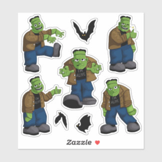 Lustiger grüner Frankenstein-Monster-Cartoon und F Aufkleber