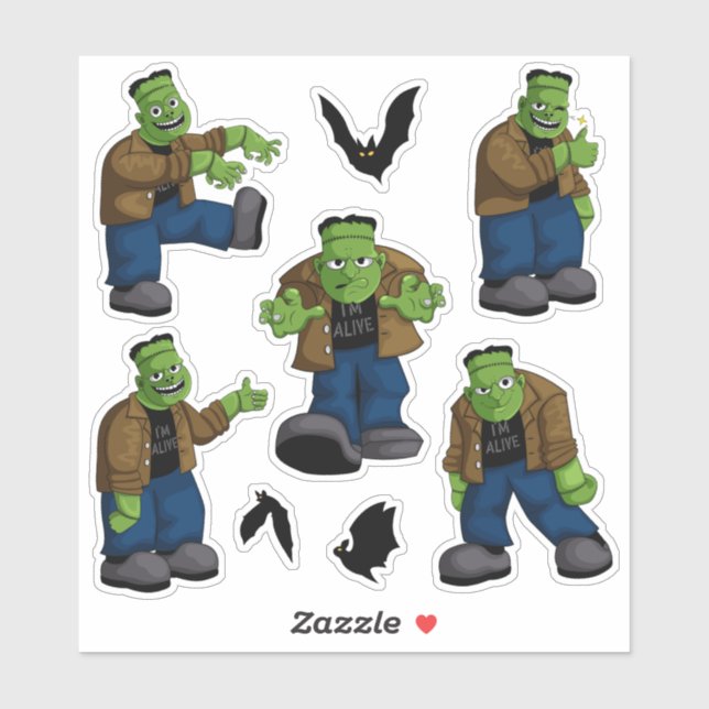 Lustiger grüner Frankenstein-Monster-Cartoon und F Aufkleber (Blatt)