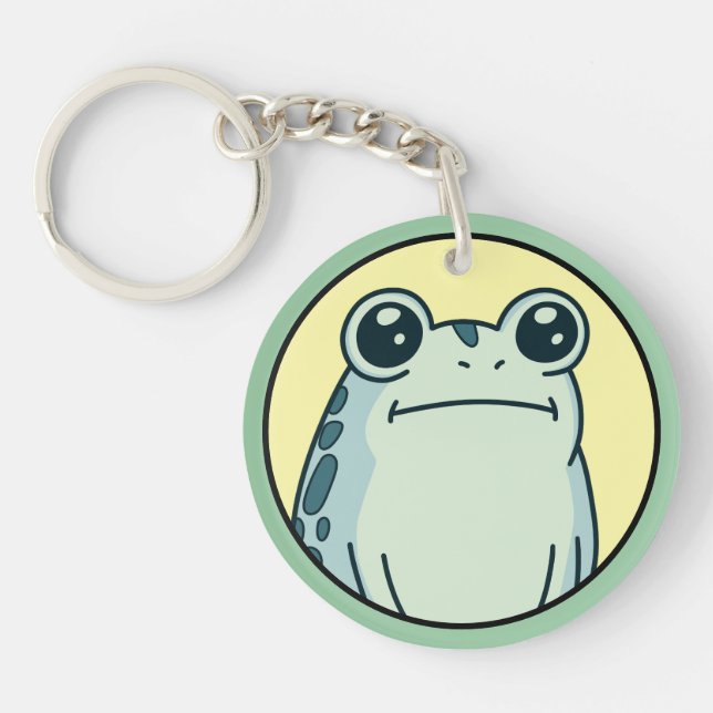 Lustiger grüner Frosch mit Pokerface  Schlüsselanhänger (Vorderseite)