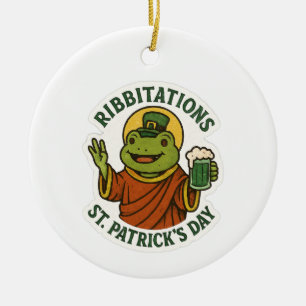 Lustiger grüner Frosch St. Patrick's Day  Keramik Ornament