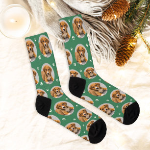 Lustiger grüner Hundemaßfoto-Pfotenabdruck Socken