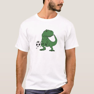 Lustiger grüner T-rex Dinosaurier, der Fußball T-Shirt