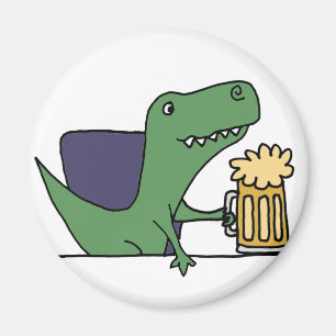 Lustiger grüner T-Rex Dinosaurier-trinkendes Bier Magnet